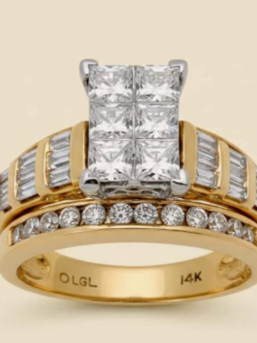 14k PRINCESS CUT DIAMOND BRIDAL REGISTRY WEDDING ENGAGEMNET RING SET